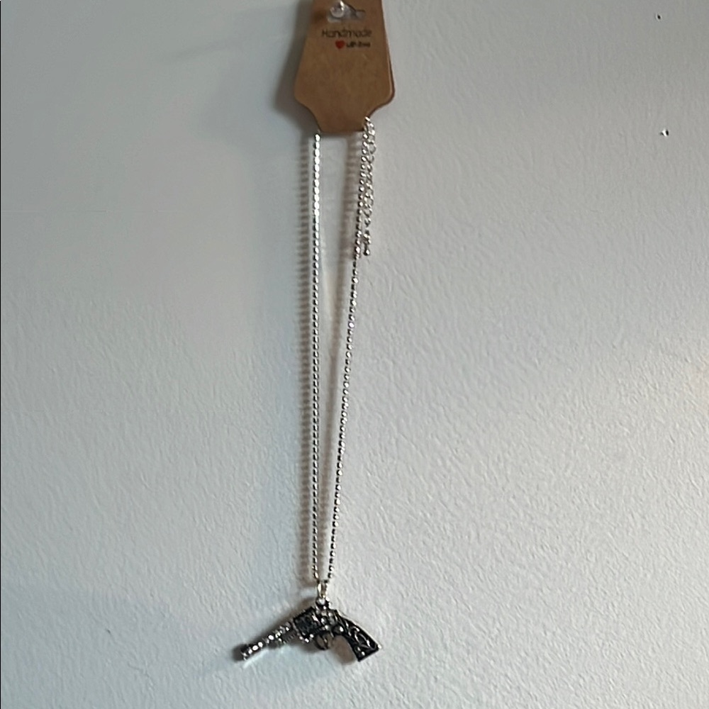 Silver Gun Pendant Necklace